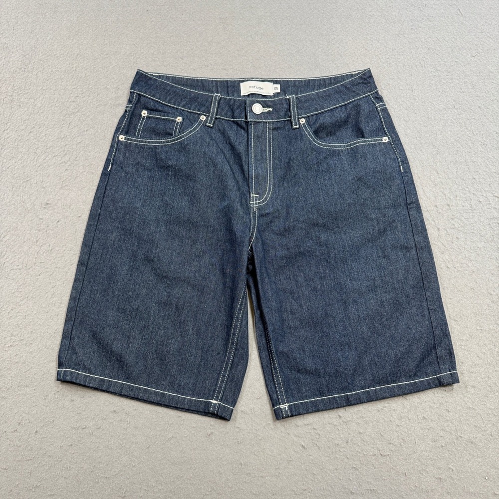 Refuge Jorts Women's 05 Dark Blue Denim Mid Rise Graphic Streetwear Skater Y2K